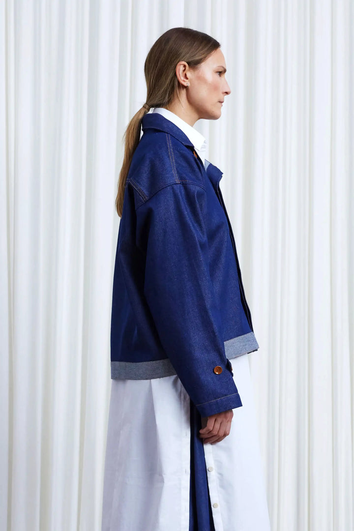 Sanctuary Jacket, indigo denim asymmetric boxy jacket