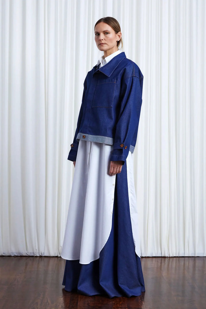 Sanctuary Jacket, indigo denim asymmetric boxy jacket
