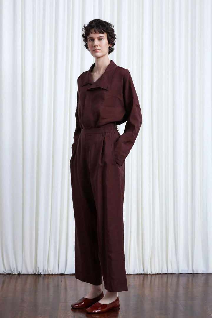 Sanctuary Trousers, oxblood habotai elastic back relaxed trouser