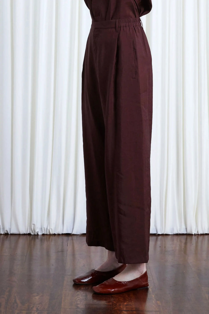 Sanctuary Trousers, oxblood habotai elastic back relaxed trouser