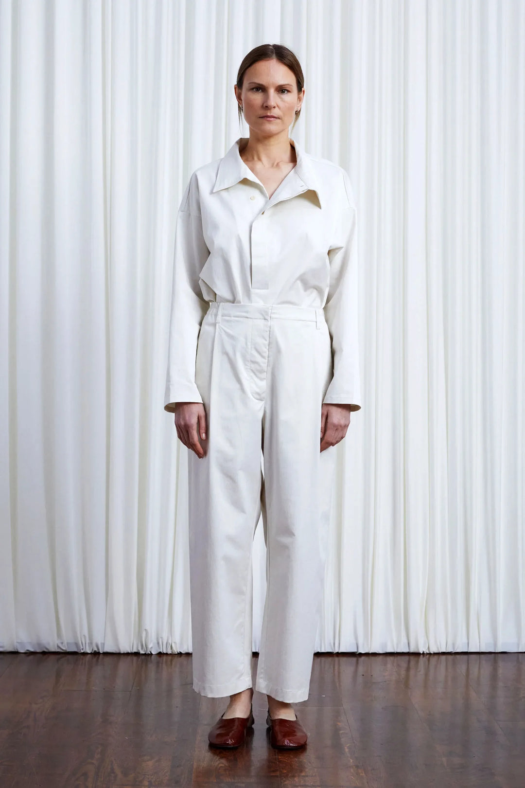 Sanctuary Shirt, ivory cotton asymmetric collar shirt
