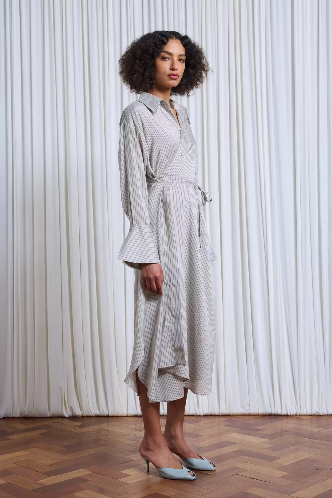 Drift Dress in Beige Silk Stripe – palmer//harding