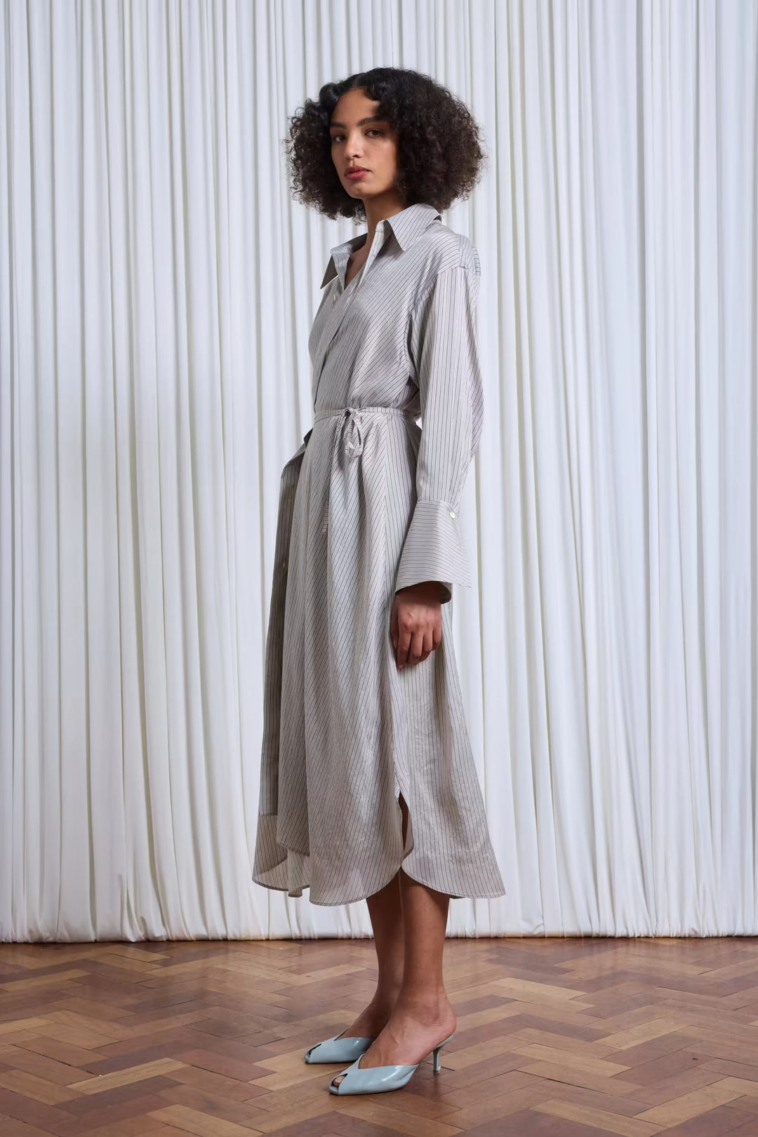 Drift Dress in Beige Silk Stripe – palmer//harding