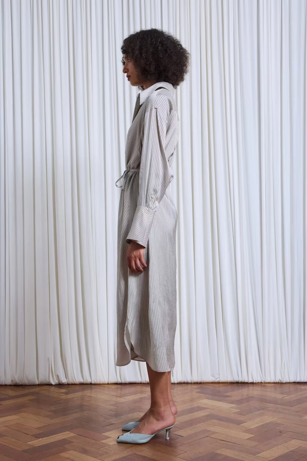 Drift Dress in Beige Silk Stripe – palmer//harding