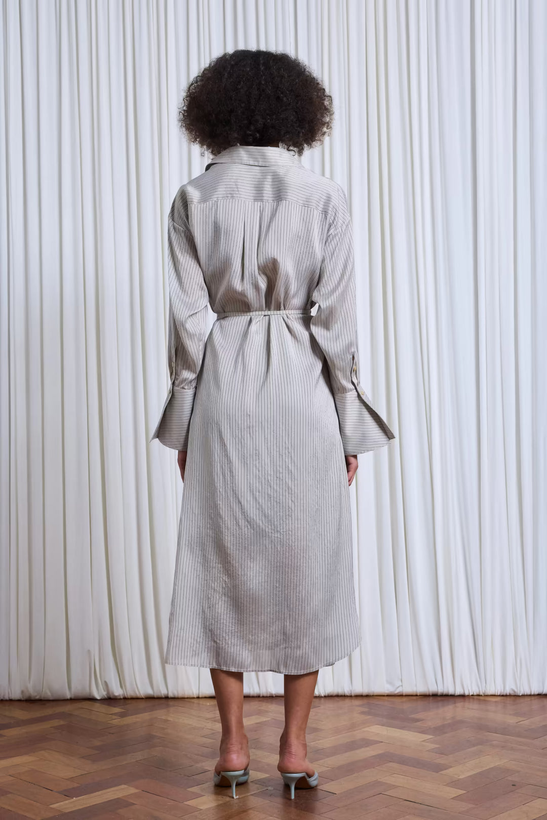 Drift Dress in Beige Silk Stripe – palmer//harding